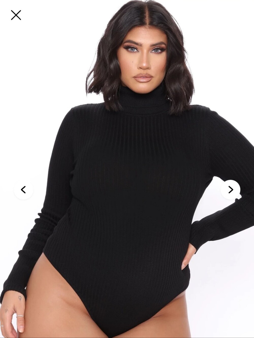 Fashion Nova Black Ribbed Turtleneck Long-Sleeve Bodysuit